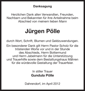 Traueranzeige von Jürgen Pölle von ALLGEMEINE ZEITUNG UELZEN