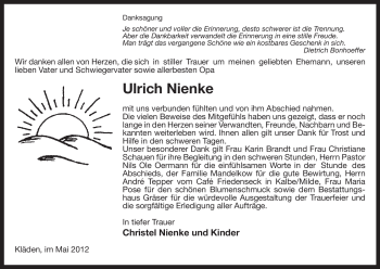 Traueranzeige von Ulrich Nienke von ALLGEMEINE ZEITUNG UELZEN