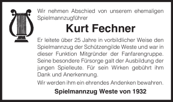 Traueranzeige von Kurt Fechner von ALLGEMEINE ZEITUNG UELZEN