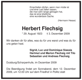 Traueranzeige von Herbert Flechsig von ALLGEMEINE ZEITUNG UELZEN