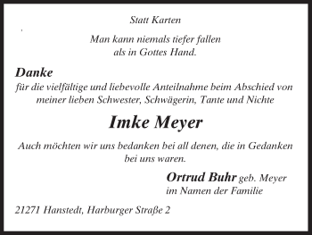 Traueranzeige von Imke Meyer von Uelzen