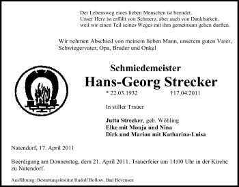 Traueranzeige von Hans-Georg Strecker von ALLGEMEINE ZEITUNG UELZEN