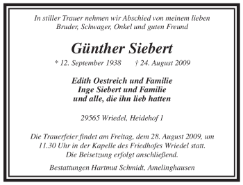 Traueranzeige von Günther Siebert von ALLGEMEINE ZEITUNG UELZEN