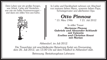 Traueranzeige von Otto Pinnow von ALLGEMEINE ZEITUNG UELZEN