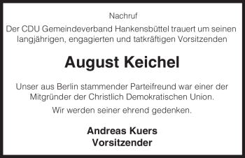 Traueranzeige von August Keichel von ALLGEMEINE ZEITUNG UELZEN