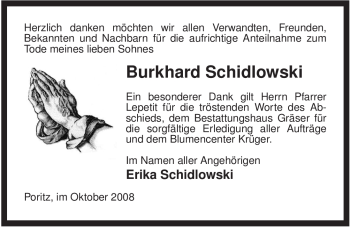 Traueranzeige von Burkhard Schidlowski von ALLGEMEINE ZEITUNG UELZEN