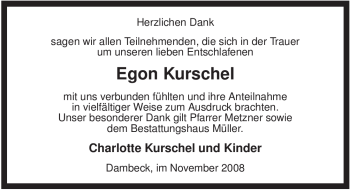 Traueranzeige von Egon Kurschel von ALLGEMEINE ZEITUNG UELZEN