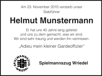 Traueranzeige von Helmut Munstermann von ALLGEMEINE ZEITUNG UELZEN