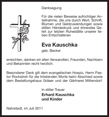 Traueranzeige von Eva Kauschka von ALLGEMEINE ZEITUNG UELZEN