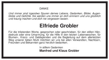 Traueranzeige von Elfriede Grobler von ALLGEMEINE ZEITUNG UELZEN