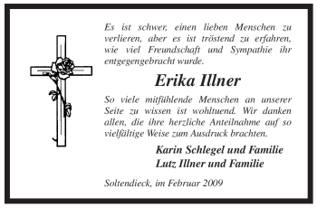 Traueranzeige von Erika Illner von ALLGEMEINE ZEITUNG UELZEN