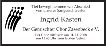 Traueranzeige von Ingrid Kasten von ALLGEMEINE ZEITUNG UELZEN