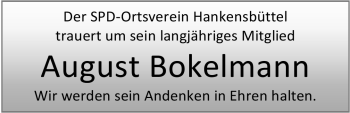 Traueranzeige von August Bokelmann von ALLGEMEINE ZEITUNG UELZEN
