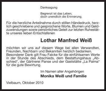 Traueranzeige von Lothar Manfred Weiß von ALLGEMEINE ZEITUNG UELZEN