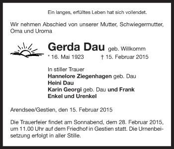 Traueranzeige von Gerda Dau von Uelzen
