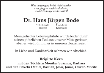 Traueranzeige von Hans Jürgen Bode von Uelzen