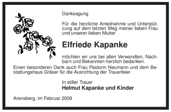 Traueranzeige von Elfriede Kapanke von ALLGEMEINE ZEITUNG UELZEN