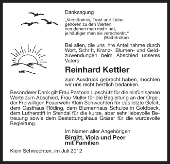 Traueranzeige von Reinhard Kettler von ALLGEMEINE ZEITUNG UELZEN