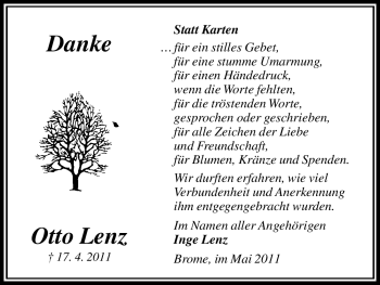 Traueranzeige von Otto Lenz von ALLGEMEINE ZEITUNG UELZEN