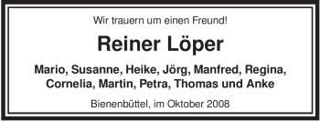 Traueranzeige von Reiner Löper von ALLGEMEINE ZEITUNG UELZEN