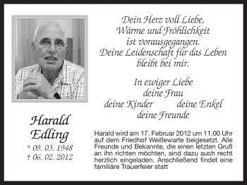 Traueranzeige von Harald Edling von ALLGEMEINE ZEITUNG UELZEN