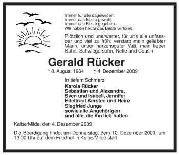 Traueranzeige von Gerald Rücker von ALLGEMEINE ZEITUNG UELZEN