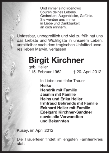 Traueranzeige von Birgit Kirchner von ALLGEMEINE ZEITUNG UELZEN