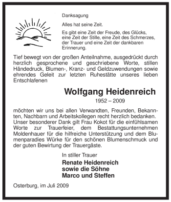 Traueranzeige von Wolfgang Heidenreich von ALLGEMEINE ZEITUNG UELZEN