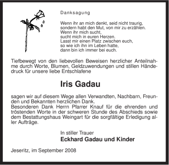 Traueranzeige von Iris Gadau von ALLGEMEINE ZEITUNG UELZEN