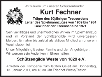 Traueranzeige von Kurt Fechner von ALLGEMEINE ZEITUNG UELZEN