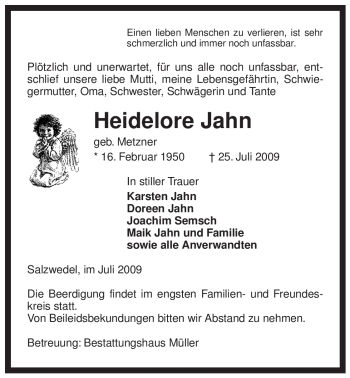 Traueranzeige von Heidelore Jahn von ALLGEMEINE ZEITUNG UELZEN