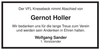 Traueranzeige von Gernot Holler von ALLGEMEINE ZEITUNG UELZEN