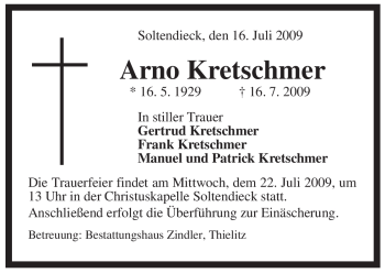 Traueranzeige von Arno Kretschmer von ALLGEMEINE ZEITUNG UELZEN