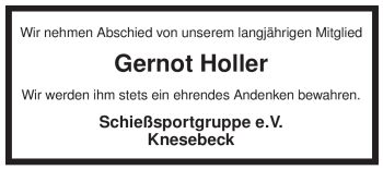 Traueranzeige von Gernot Holler von ALLGEMEINE ZEITUNG UELZEN