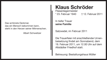 Traueranzeige von Klaus Schröder von ALLGEMEINE ZEITUNG UELZEN
