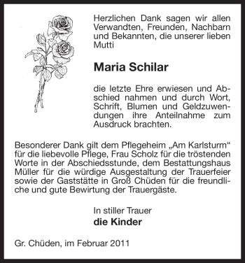 Traueranzeige von Maria Schilar von ALLGEMEINE ZEITUNG UELZEN