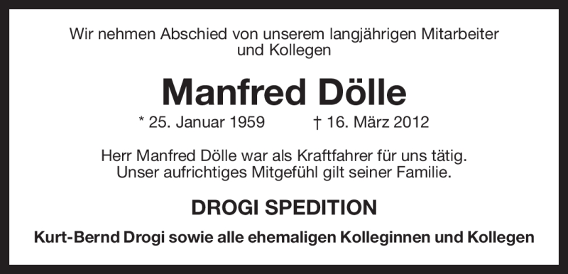  Traueranzeige für Manfred Dölle vom 26.03.2012 aus ALLGEMEINE ZEITUNG UELZEN