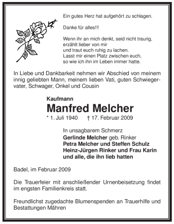 Traueranzeige von Manfred Melcher von ALLGEMEINE ZEITUNG UELZEN