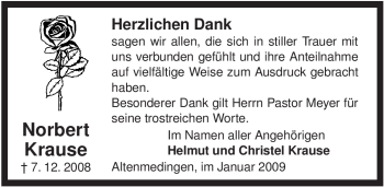 Traueranzeige von Norbert Krause von ALLGEMEINE ZEITUNG UELZEN