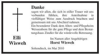 Traueranzeige von Elli Wisweh von ALLGEMEINE ZEITUNG UELZEN