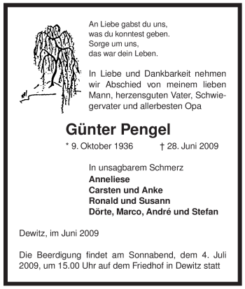 Traueranzeige von Günter Pengel von ALLGEMEINE ZEITUNG UELZEN