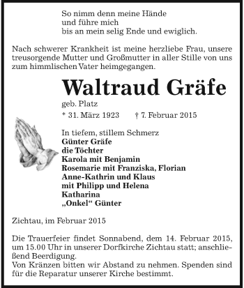 Traueranzeige von Waltraud Gräfe von Uelzen