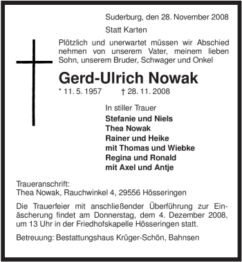 Traueranzeige von Gerd-Ulrich Nowak von ALLGEMEINE ZEITUNG UELZEN
