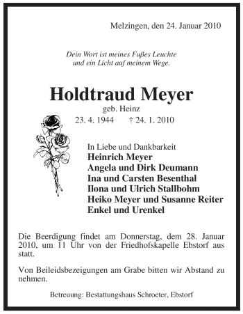 Traueranzeige von Holdtraud Meyer von ALLGEMEINE ZEITUNG UELZEN