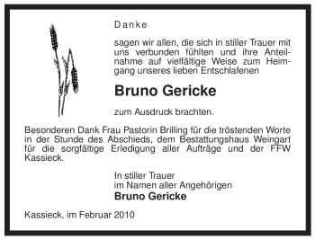 Traueranzeige von Bruno Gericke von ALLGEMEINE ZEITUNG UELZEN