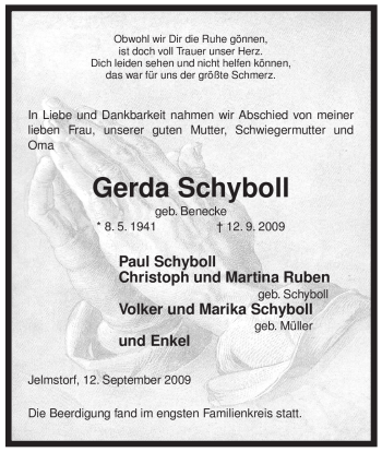 Traueranzeige von Gerda Schyboll von ALLGEMEINE ZEITUNG UELZEN