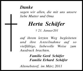 Traueranzeige von Herta Schäfer von ALLGEMEINE ZEITUNG UELZEN