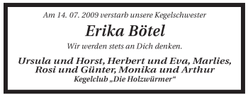 Traueranzeige von Erika Bötel von ALLGEMEINE ZEITUNG UELZEN