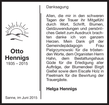 Traueranzeige von Otto Hennigs von Uelzen