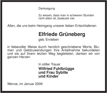 Traueranzeige von Elfriede Grüneberg von ALLGEMEINE ZEITUNG UELZEN